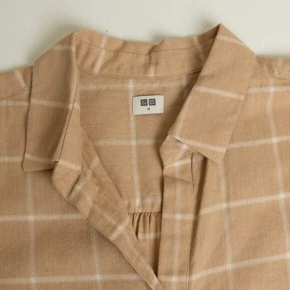 Uniqlo Soft Brushed Long Sleeve Shirt Plaid Checked Beige - Picture 4 of 12
